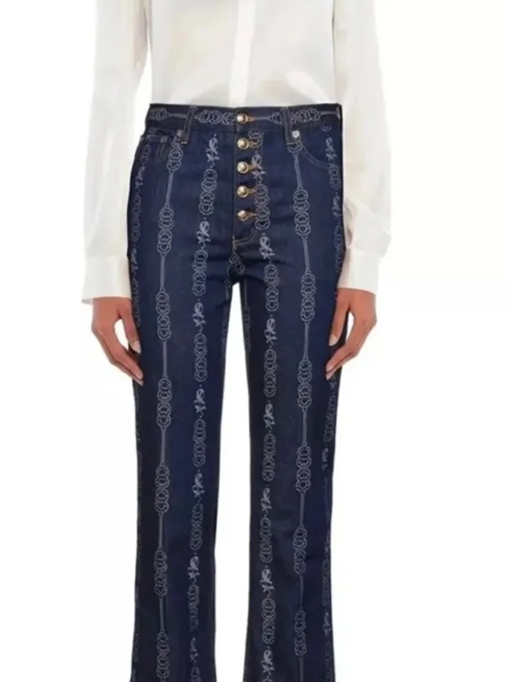 Tory Burch NWT Gemini Link Bloom Jacquard Denim Pant (30)